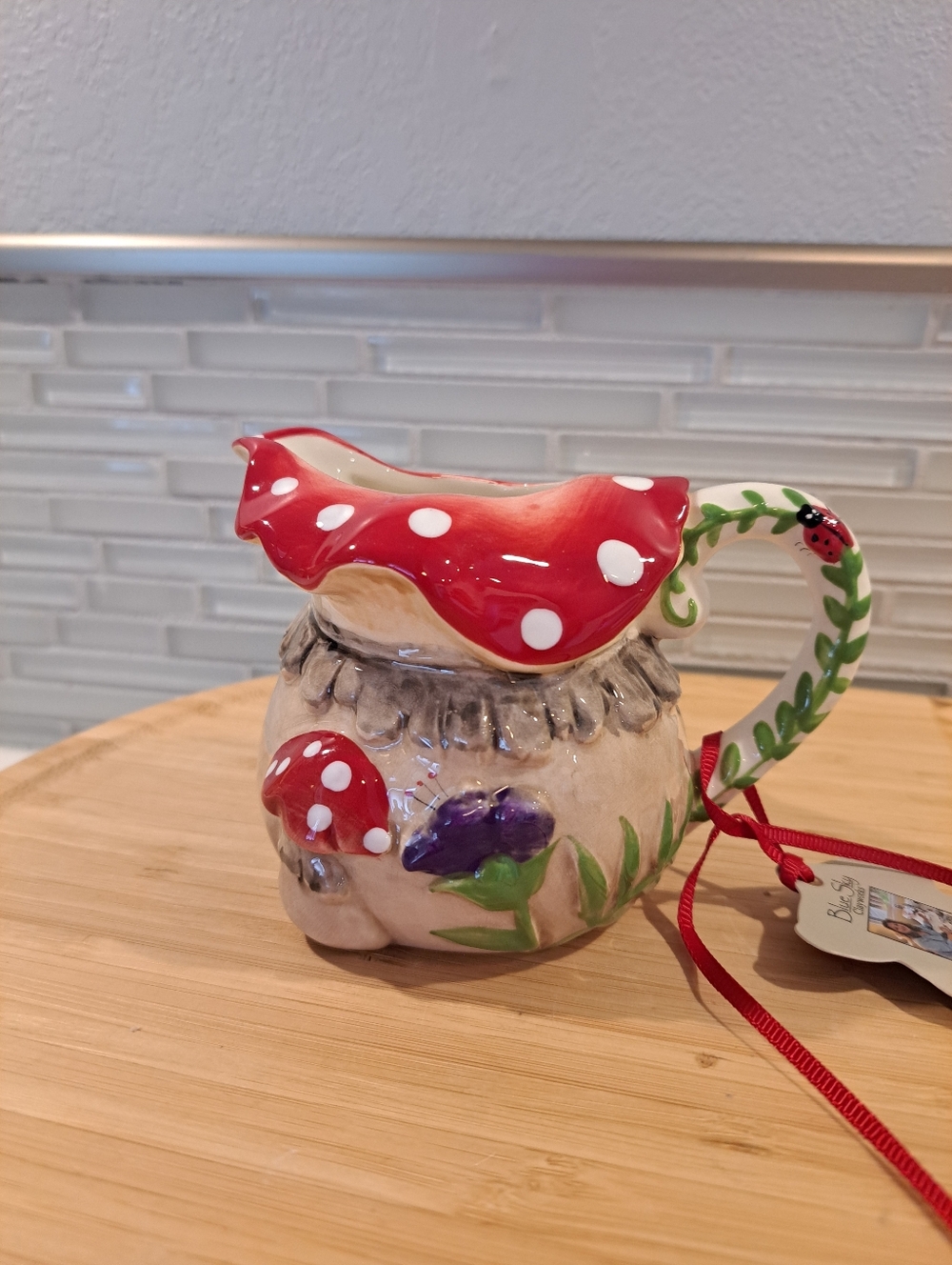 Blue Sky Claywork Woodland Polka Dot Mushroom Creamer NEW
